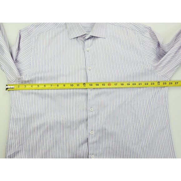 Bugatchi Uomo Size 18.5 34-35 Mens Lavender White Stripe Spread Collar L/S Shirt - Picture 3 of 13